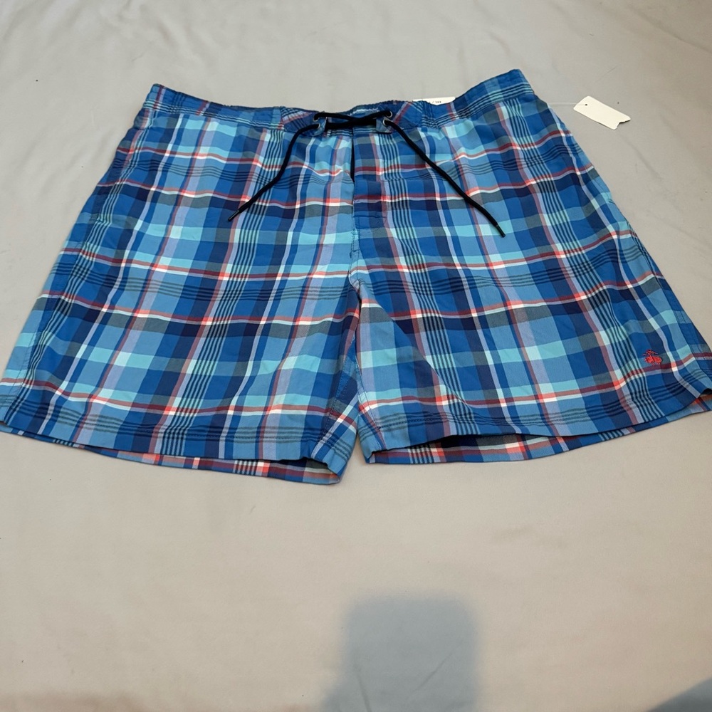 Brooks Brothers Blue Plaid Men's Board Shorts Swim Trunks Size XXL
